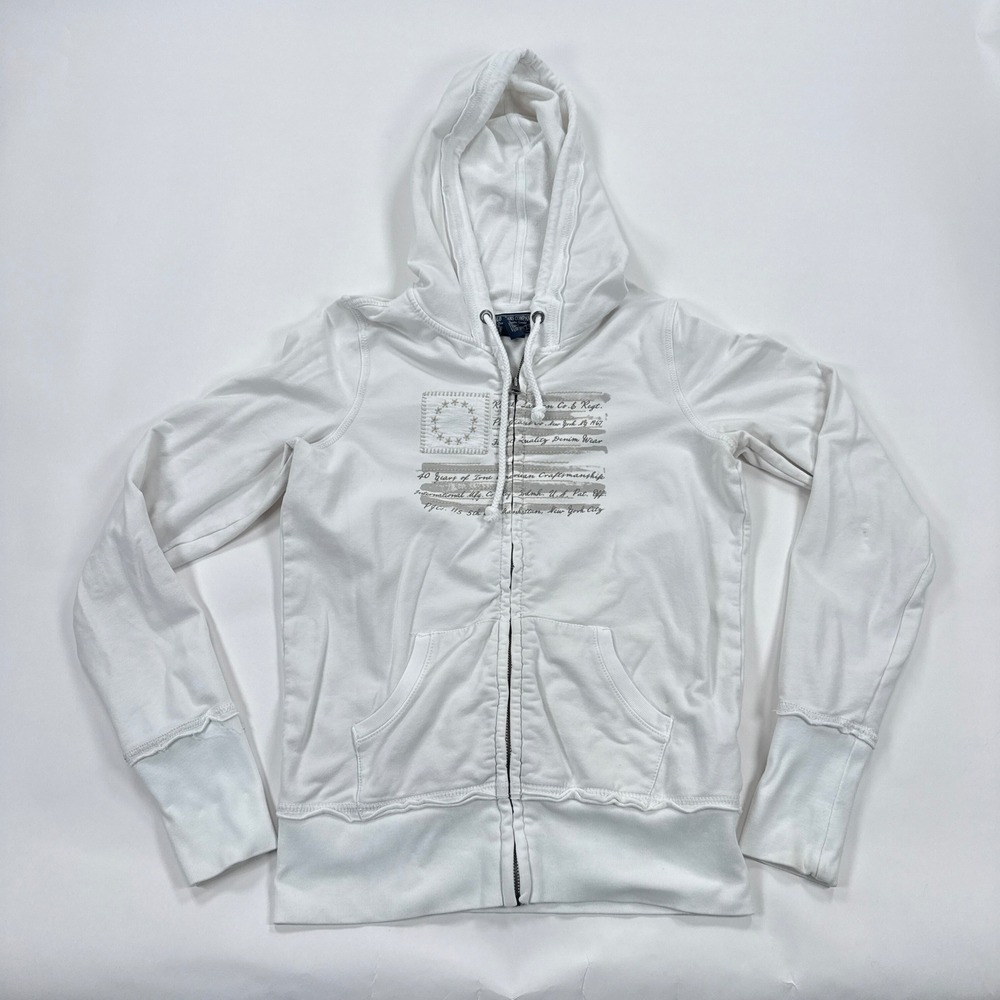 Y2K Polo Jeans Co Ralph Lauren Womens Hoodie‎ M White Full Zip Flag USA Vintage